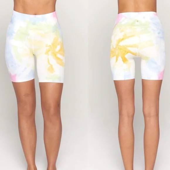 high waisted tie dye ribbed seamless biker shorts in sunny day swirl - Picture 2 of 7